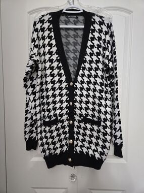 Alina's Exclusive Black & White Houndstooth Button Cardigan